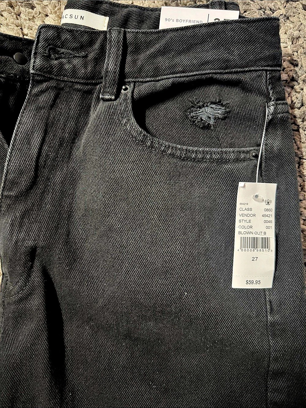 PacSun 90's Boyfriend Blown Out Black Jeans Waist 27